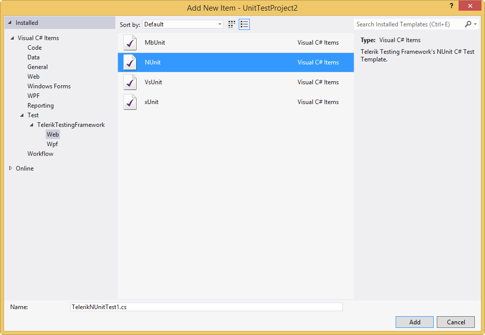 Create NUnit project